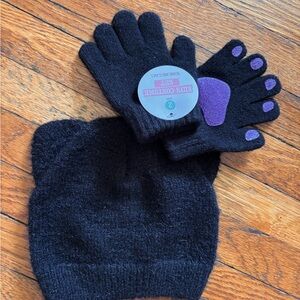 Kids Black and Purple Winter Hat and Gloves Set cat costume set